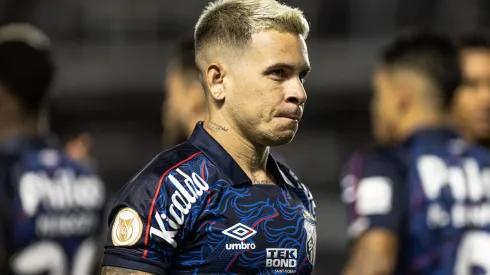 Soteldo jogador do Santos durante partida contra o Cuiaba no estadio Vila Belmiro pelo campeonato Brasileiro A 2023. Foto: Abner Dourado/AGIF