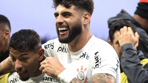 Yuri Alberto jogador do Corinthians comemora seu gol durante partida contra o Coritiba no estadio Arena Corinthians pelo campeonato Brasileiro A 2023. Foto: Marcello Zambrana/AGIF