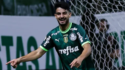 Jose Lopez jogador do Palmeiras comemora seu gol durante partida contra o America-MG no estadio Arena Allianz Parque pelo campeonato Brasileiro A 2023. Fabio Giannelli/AGIF