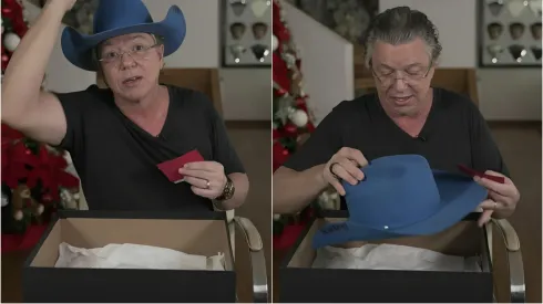 Boninho recebe chapéu de presente. Reprodução/Rede Globo.