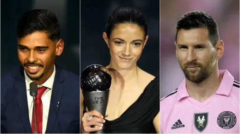 Guilherme Madruga, Aitana Bonmatí e Messi. Kate Green/Getty Images