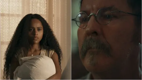 No bordel, Santinha faz exigências para se deitar com Belarmino. Reprodução: TV Globo.