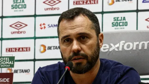 Presidente do Fluminense dá coletiva de imprensa.<br />
FOTO: LUCAS MERÇON/FLUMINENSE F.C.