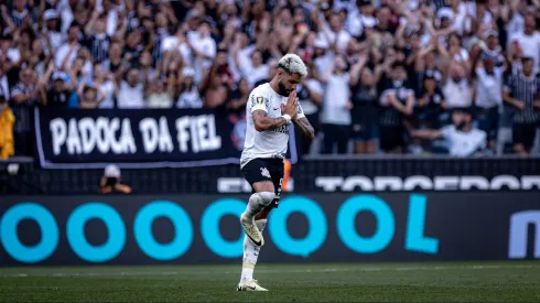 Yuri Alberto jogador do Corinthians comemora seu gol durante partida contra o Portuguesa no estadio Arena Corinthians pelo campeonato Paulista 2024. Foto: Leonardo Lima/AGIF