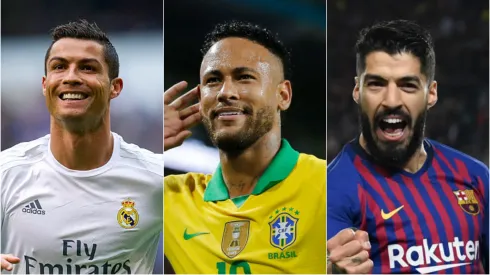 Cristiano Ronaldo, Neymar e Luis Suarez. Fotos: Juan Manuel Serrano Arce/Michael Reaves/Matthias Hangst/Getty Images