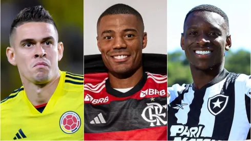 Borré, De La Cruz e Luiz Henrique são alguns dos reforços dos clubes brasileiros em 2024. Fotos: Gabriel Aponte/Getty Images; Divulgação/Flamengo; Vítor Silva/Botafogo