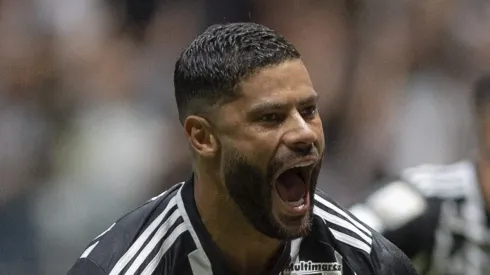 Hulk comemora seu gol durante partida contra o America-MG no estadio Arena MRV pelo campeonato Mineiro 2024.
