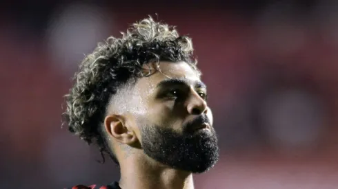 Gabigol jogador do Flamengo comemora seu gol durante partida contra o Sao Paulo no estadio Morumbi pelo campeonato Brasileiro A 2022.