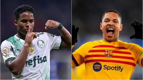 Endrick e Vitor Roque – Foto 1: Pedro Vilela/Getty Images; Foto 2: Juan Manuel Serrano Arce/Getty Images