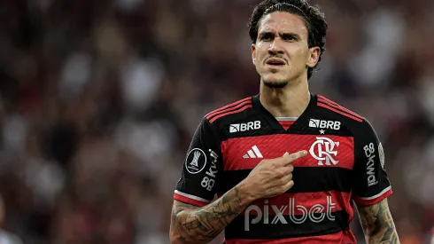 Pedro jogador do Flamengo comemora seu gol durante partida contra o Palestino no estadio Maracana pelo campeonato Copa Libertadores 2024. Foto: Thiago Ribeiro/AGIF