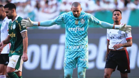 Goleiro Weverton no jogo entre Palmeiras e Flamengo pelo Campeonato Brasileiro. Foto: Ettore Chiereguini/AGIF