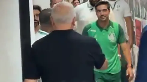 Belmonte recepcionando Abel Ferreira no Morumbis. Foto: rede social X