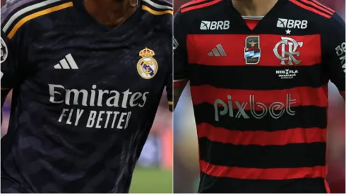 Camisas do Real Madrid e do Flamengo na lista das mais valiosas do mundo. Foto: Alex Pantling/Buda Mendes/Getty Images