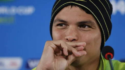 Thiago Silva em entrevista coletiva pela Seleção Brasileira, no Estádio Mané Garrincha, durante a Copa do Mundo de 2014, no dia 11/07.