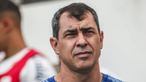 Fábio Carille durante partida contra o Brusque. Substituições do técnico são criticadas.