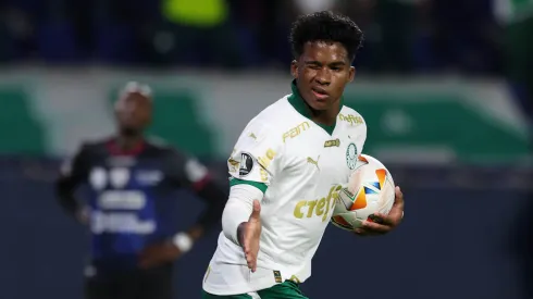Foto: O atacante Endrick comemorando gol contrao Independiente Del Valle fora de casa pela terceira rodada da Libertadores. Foto: Cesar Greco/Palmeiras