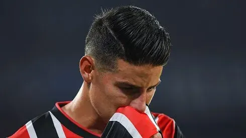 James Rodríguez durante partida entre Talleres-ARG e São Paulo, no Estádio Mario Alberto Kempes, pela Copa Libertadores da América, no dia 04/04/2024. Foto: Hernan Cortez/Getty Images