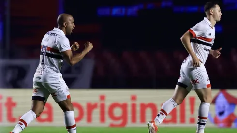 Lucas moura jogador do Sao Paulo comemora seu gol durante partida contra o Aguia de Maraba no estadio Morumbi pelo campeonato Copa Do Brasil 2024. Foto: Marcello Zambrana/AGIF