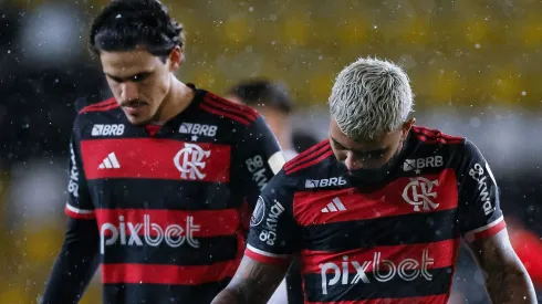 CHILE – COQUIMBO – 07/05/2024 – COPA LIBERTADORES 2024, PALESTINO X FLAMENGO – Pedro e Gabigol jogadores do Flamengo durante partida contra o Palestino no estadio Francisco Rumoroso pelo campeonato Copa Libertadores 2024. Foto: PhotoSport/AGIF