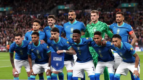 Jogadores da Seleção Brasileira no amistoso contra a Inglaterra, em Wembley. Foto: Catherine Ivill/Getty Images.