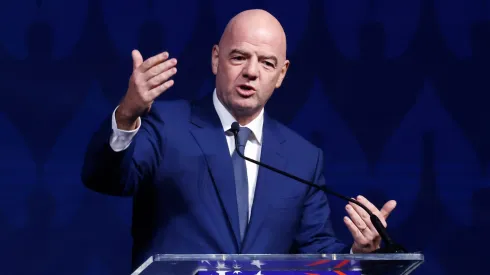 MIAMI, FLORIDA - DECEMBER 07: Gianni Infantino, President of FIFA, speaks during the official draw of CONMEBOL Copa America 2024 at James L. Knight Center on December 07, 2023 in Miami, Florida. (Photo by Eva Marie Uzcategui/Getty Images)