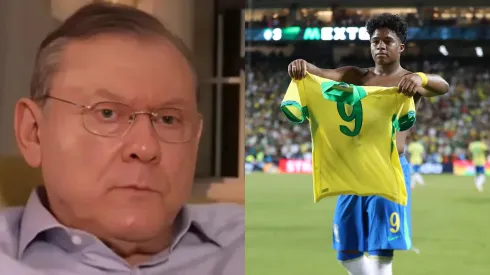 Milton Neves pede Endrick como titular da Seleção. Foto Milton Neves: YouTube. Foto Endrick: Omar Vega/Getty Images.