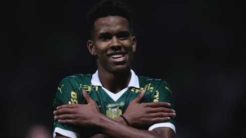 Estêvão jogador do Palmeiras comemora seu gol durante partida contra o Juventude no estadio Arena Allianz Parque pelo campeonato Brasileiro A 2024. Foto: Ettore Chiereguini/AGIF