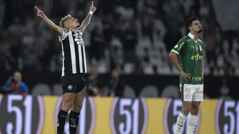 Tiquinho Soares jogador do Botafogo comemora seu gol durante partida contra o Palmeiras no estadio Engenhao pelo campeonato Brasileiro A 2024. Foto: Jorge Rodrigues/AGIF