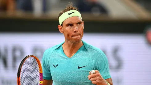 PARIS, FRANCE – MAY 27: Rafael Nadal of Spain celebrates a point against Alexander Zverev of Germany in the Men's Singles first round match on Day Two of the 2024 French Open at Roland Garros on May 27, 2024 in Paris, France. (Photo by Clive Mason/Getty Images)