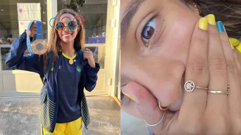 Rayssa Leal comemora a medalha de bronze nas Olimpíadas de Paris – Foto: Twitter @rayssaleal