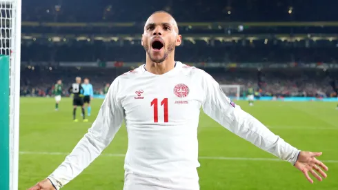 Martin Braithwaite em ação pela seleção dinamarquesa na Euro 2020. Foto: Catherine Ivill/Getty Images
