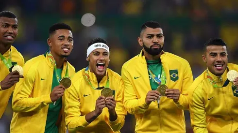 Gabriel Jesus, Neymar e Gabriel Barbosa nas Olimpíadas. Foto: Laurence Griffiths/Getty Images