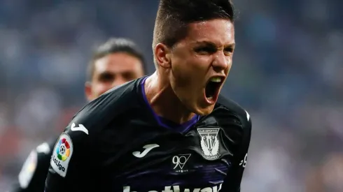 Guido Carrillo comemorando gol quando atuava pelo Leganés, em partida contra o Real Madrid, no dia 01/09/2018.