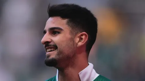 SP - SAO PAULO - 18/08/2024 - BRASILEIRO A 2024, PALMEIRAS X SAO PAULO - Flaco Lopez jogador do Palmeiras comemora seu gol durante partida contra o Sao Paulo no estadio Arena Allianz Parque pelo campeonato Brasileiro A 2024.