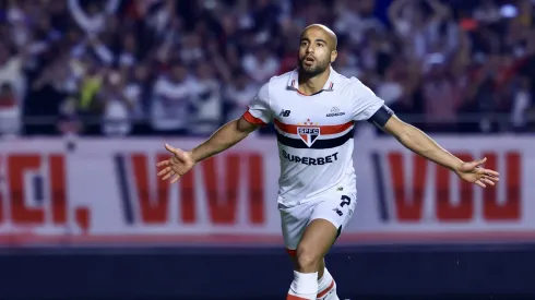 Lucas Moura jogador do Sao Paulo comemora seu gol durante partida contra o Botafogo no estadio Morumbi pelo campeonato Brasileiro A 2024