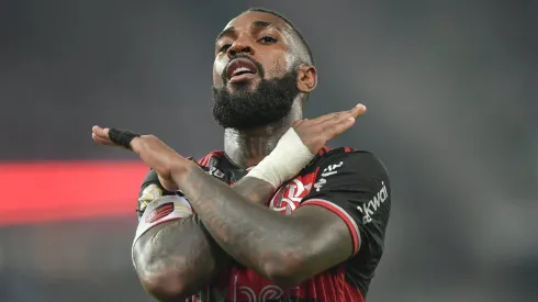 Gerson jogador do Flamengo comemora seu gol durante partida contra o Vasco no estadio Maracana pelo campeonato Brasileiro A 2024.