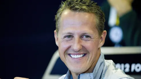 Michael Schumacher em 2012<br />
Michael Schumacher ger Mercedes GP Petronas pleased to Press conference at 30 08 2012 Formula 1 grand Prize from Belgium in Spa Francorchamps of 30 08 02 09 2012 Saison2012