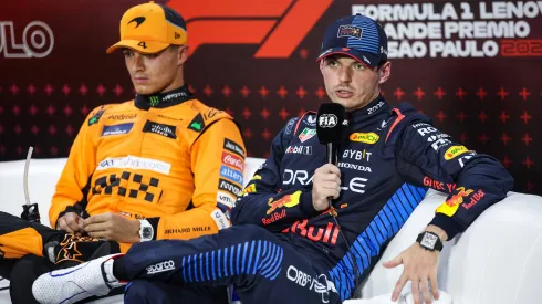 Norris e Verstappen na coletiva em São Paulo