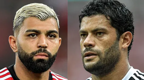 Gabigol e Hulk em ação por Flamengo e Atlético-MG. Fotos: Thiago Ribeiro/AGIF