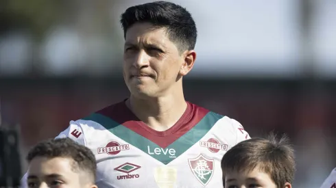 Germán Cano durante partida entre Atlético-GO e Fluminense, no Estádio Antônio Accioly, pelo Brasileirão.