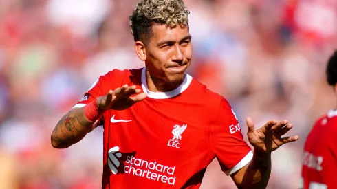 Liverpool v Aston Villa - Premier League - Anfield Liverpool s Roberto Firmino gestures to the fans at the end of the Premier League match and his final home game for the club at Anfield, Liverpool. Picture date: Saturday May 20, 2023. EDITORIAL USE ONLY No use with unauthorised audio, video, data, fixture lists, club/league logos or live services. Online in-match use limited to 120 images, no video emulation. No use in betting, games or single club/league/player publications. PUBLICATIONxNOTxINxUKxIRL Copyright: xPeterxByrnex 72261540