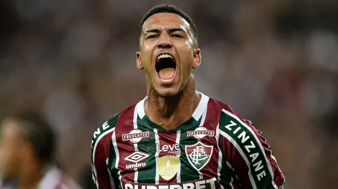 Kauã Elias jogador do Fluminense comemora seu gol durante partida contra o Grêmio no estádio Maracanã pelo campeonato Brasileiro A 2024