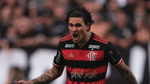 SP – SAO PAULO – 01/09/2024 – BRASILEIRO A 2024, CORINTHIANS X FLAMENGO – Pedro jogador do Flamengo comemora seu gol durante partida contra o Corinthians no estadio Arena Corinthians pelo campeonato Brasileiro A 2024. Foto: Ettore Chiereguini/AGIF