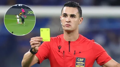 Matheus Delgado Candançan acabou não dando cartão amarelo e expulsando Angileri. FotoxFoto: Candaçan (AGIF); Lance (Reprodução/CazéTV)