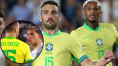 Léo Ortiz e Enzo Fernández durante partida entre Argentina e Brasil. Fotos: Daniel Jayo/Getty Images