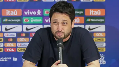 Arthur Elias técnico do Brasil durante coletiva após partida de futebol feminino contra a Jamaica na Arena de Pernambuco neste sábado (1), válida como amistoso de preparação para os jogos olímpicos de Paris 2024.