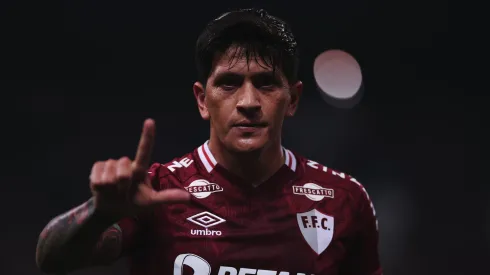 Germán Cano, jogador do Fluminense, comemora seu gol durante partida contra o Corinthians, pelo Campeonato Brasileiro de 2022. Foto: Ettore Chiereguini/AGIF.
