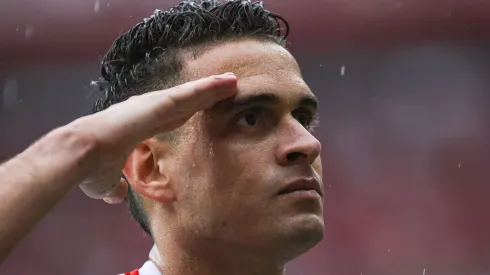 Borre jogador do Internacional comemora seu gol durante partida contra o Juventude no estadio Beira-Rio pelo campeonato Gaúcho 2025. Foto: Maxi Franzoi/AGIF