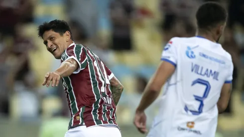 Germán Cano, jogador do Fluminense, comemora seu gol durante partida contra o GV San José-BOL, pela Copa Sul-Americana. Foto: Jorge Rodrigues/AGIF.