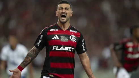 Arrascaeta vibra com seu gol. Foto: Jorge Rodrigues/AGIF